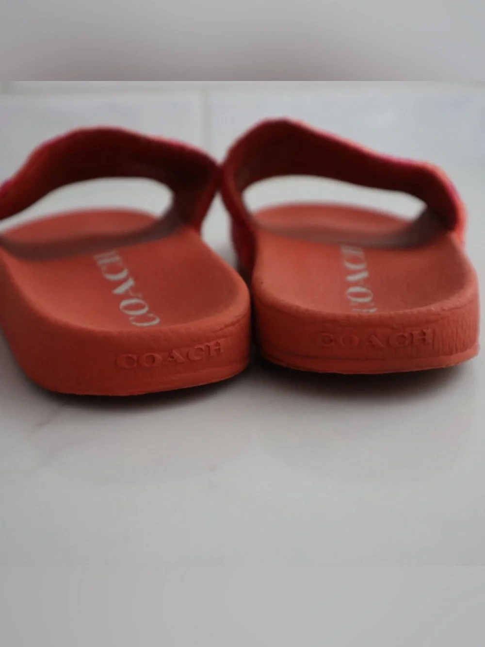 Coach Coral Slide Sandals with Pink Patterned Strap